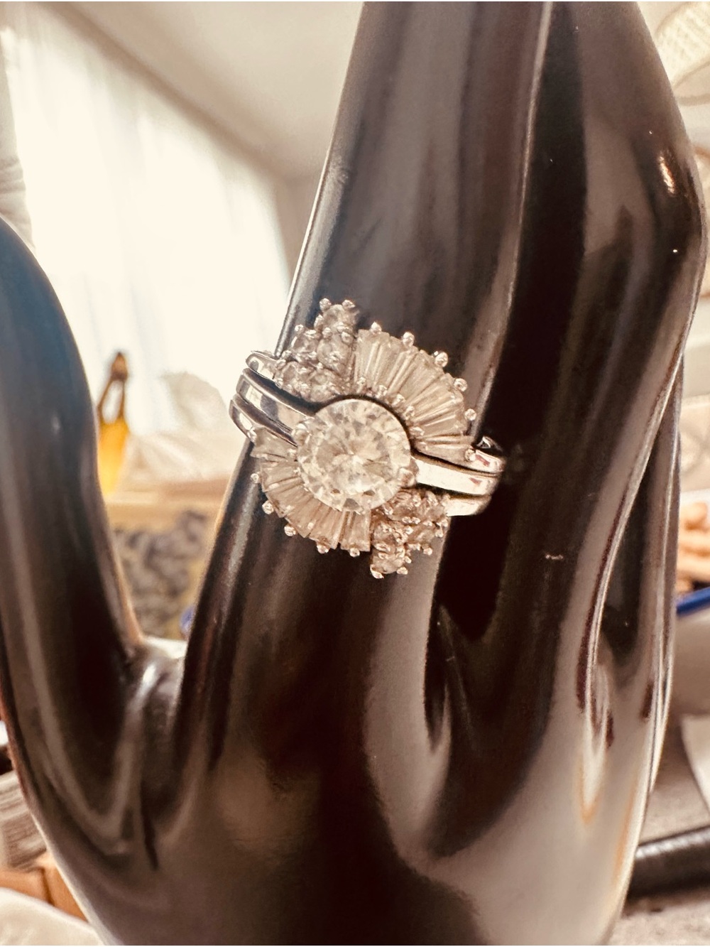 Crystal Halo Silver Cocktail Ring in White
